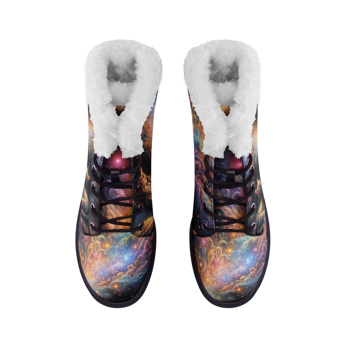 Hippie Art Zone - Galaxy Beauty Faux Fur Leather Boots For Color-Loving Dreamers