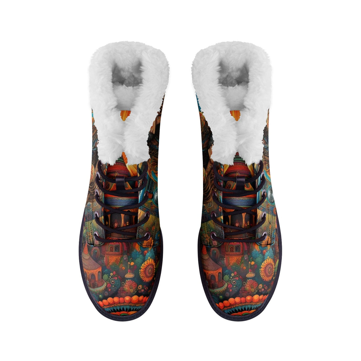 Hippie Art Zone - Hippie Love Faux Fur Leather Boots ? Colors of Love and Freedom