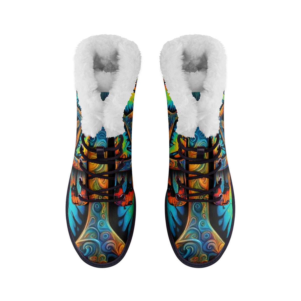 Hippie Art Zone - Faux Fur Leather Boots With Colorful Hippie Symbols ? Boots For The True Hippie