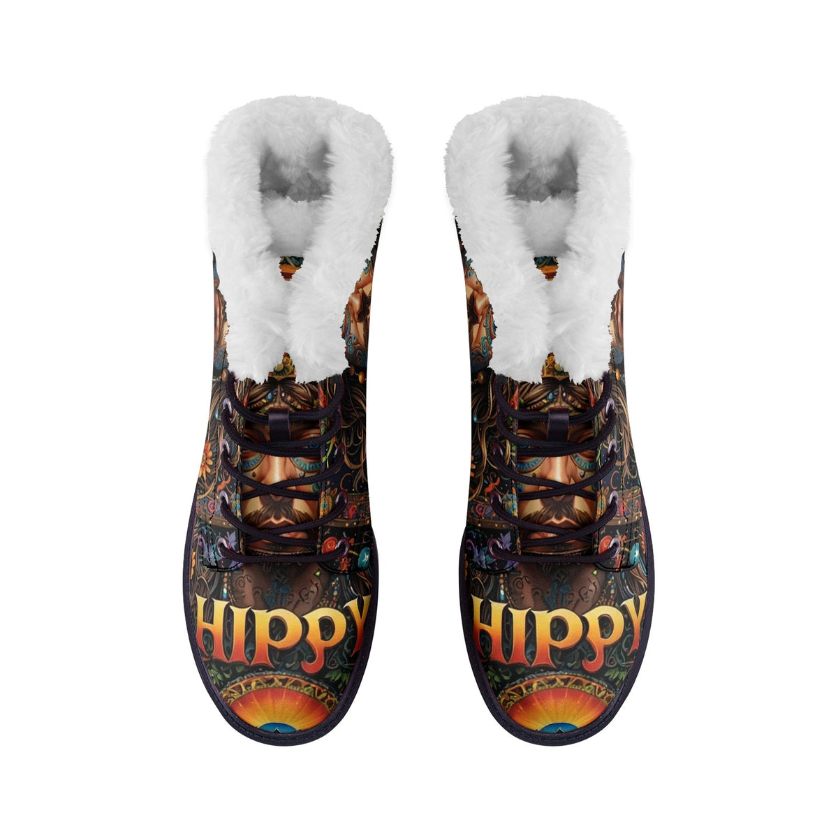 Hippie Art Zone - Hippy Guy Faux Fur Leather Boots, Boots For The Free-Spirited