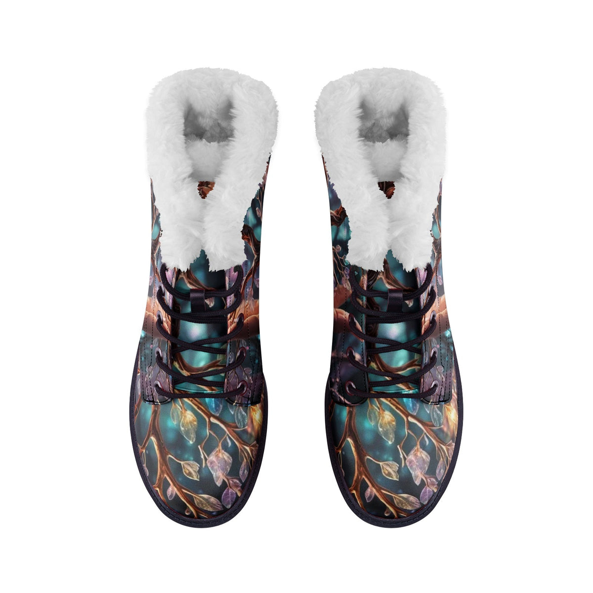 Hippie Art Zone - Colorful Tree of Life Faux Fur Leather Boots for Free-Spirited Hippies