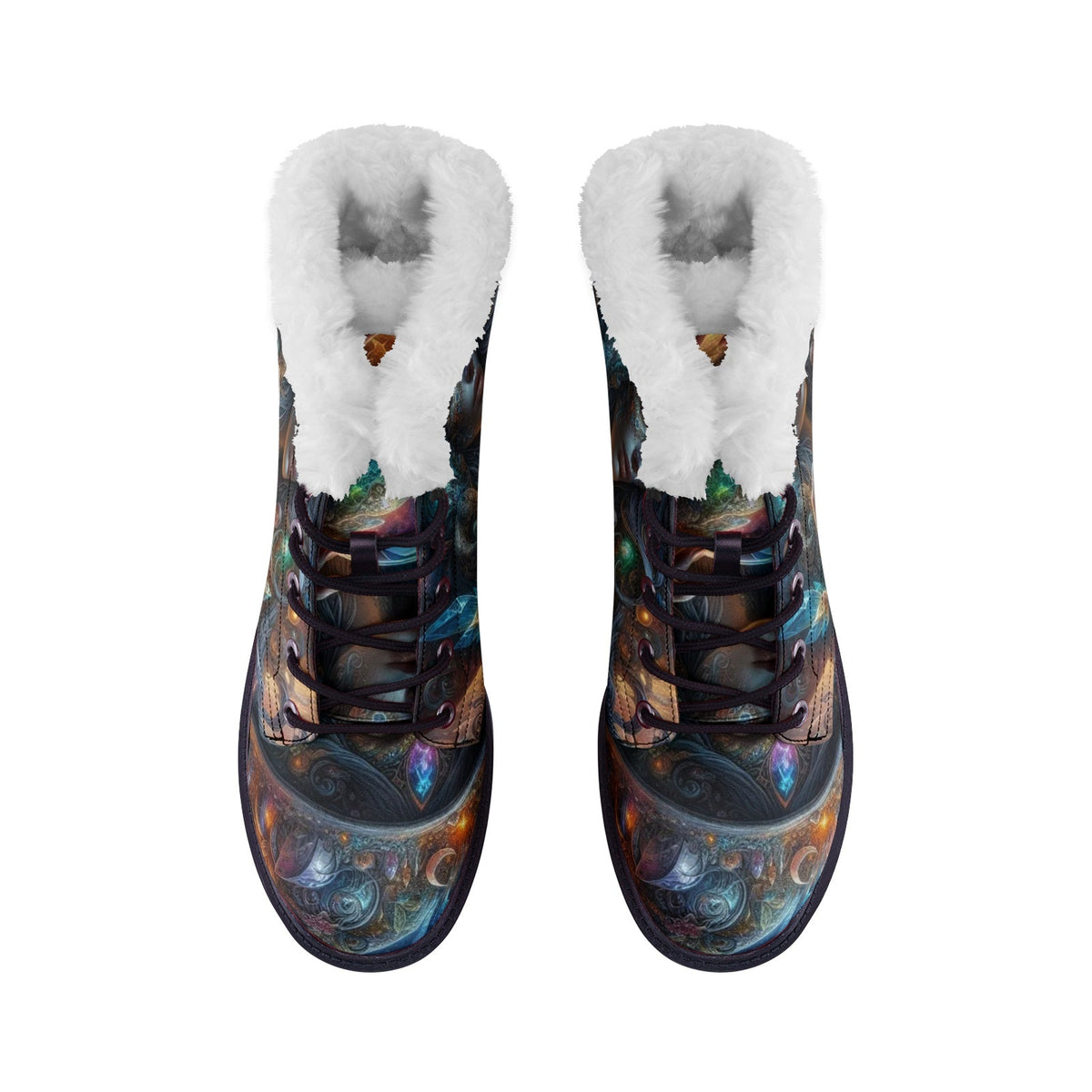 Hippie Art Zone - Galaxy Witch Faux Fur Leather Boots for Mystical Hippies