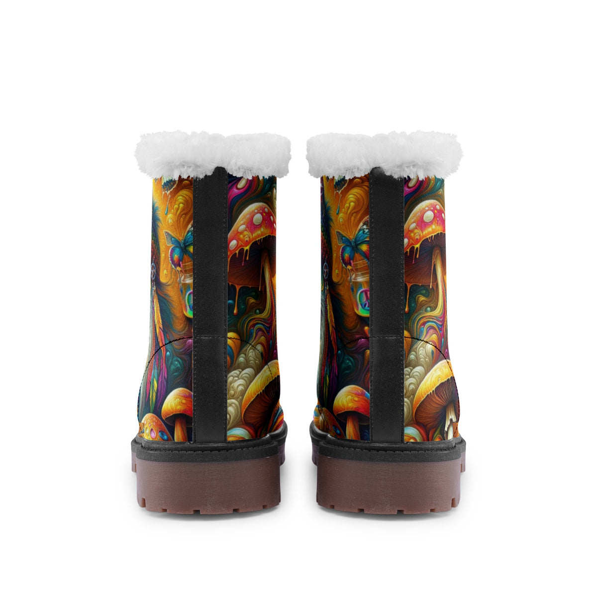 Hippie Art Zone - Cat &amp; Mushroom Colorful Leather Boots For Hippies