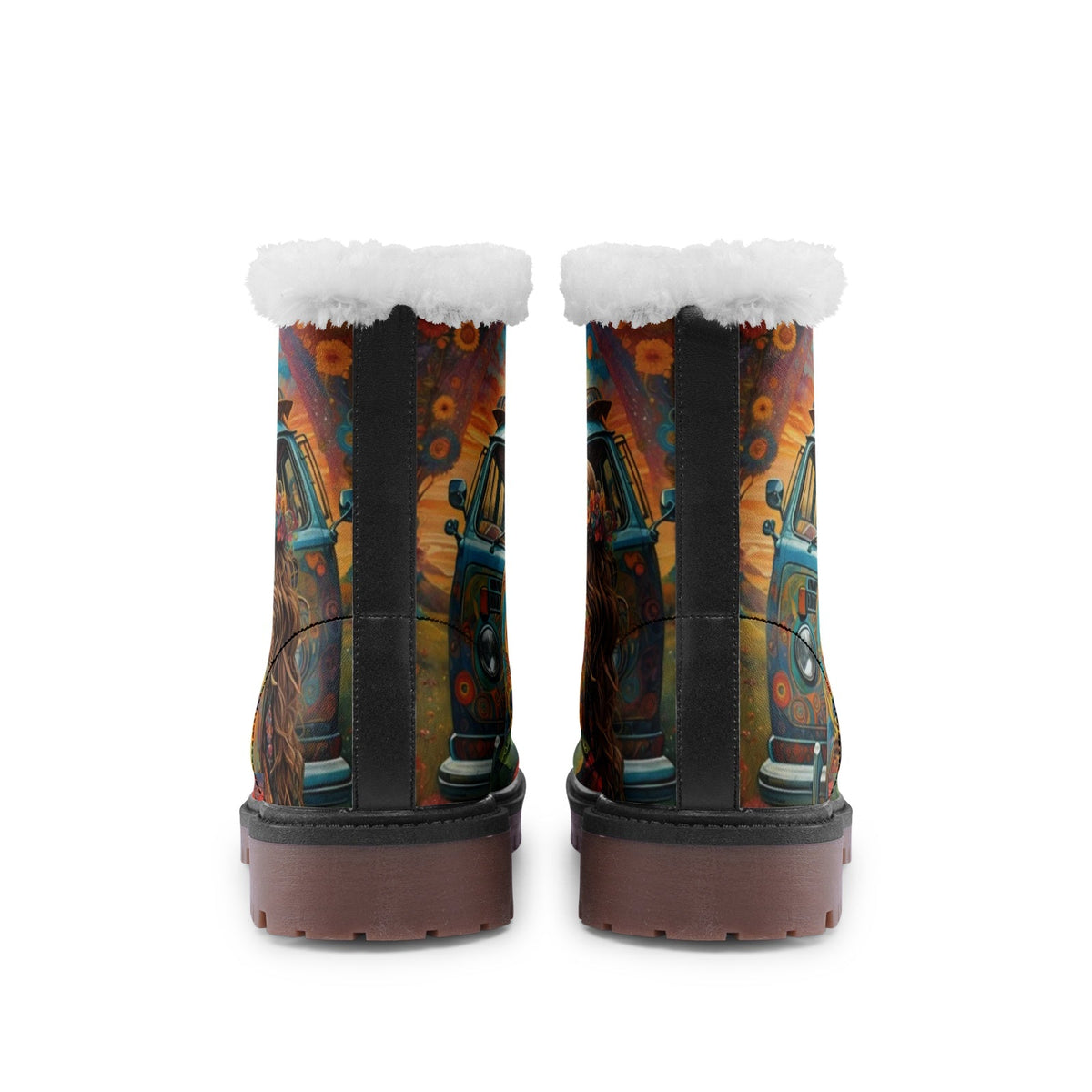 Hippie Art Zone - Hippie Love Faux Fur Leather Boots ? Colors of Love and Freedom