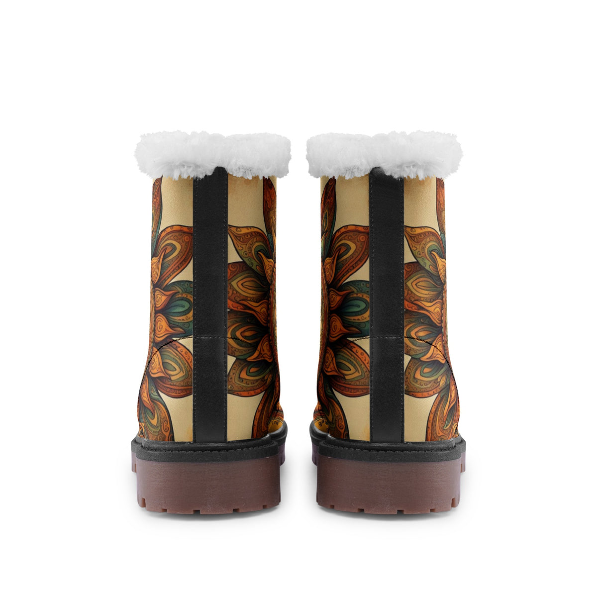 Hippie Art Zone - Boho Sunflower Faux Fur Leather Boots For Hippie