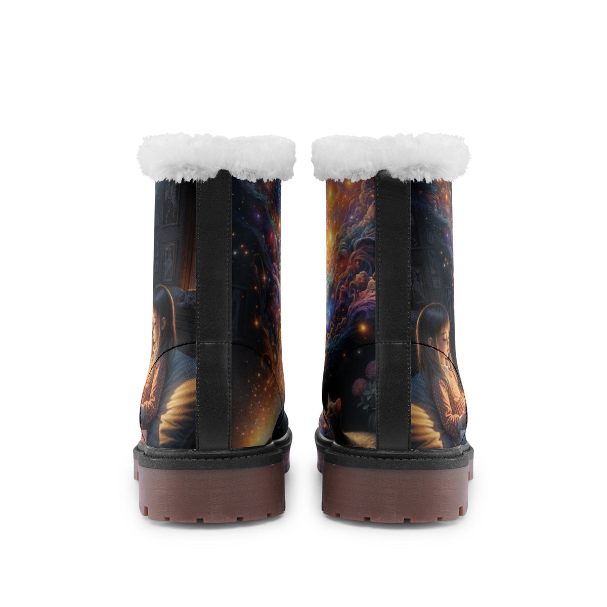 Hippie Art Zone - Galaxy Beauty Faux Fur Leather Boots For Color-Loving Dreamers