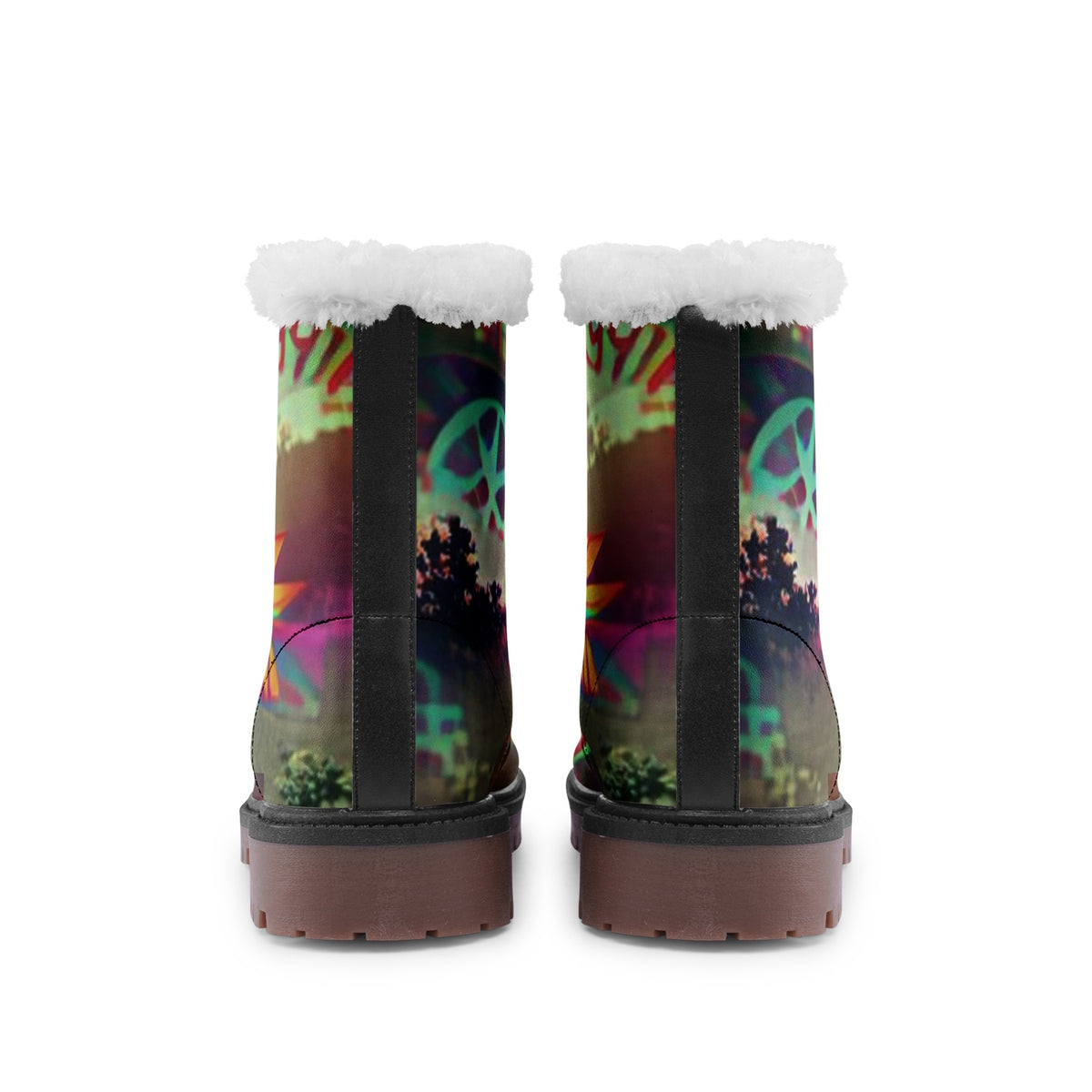 Hippie Art Zone - Peaceful Hippie Faux Fur Leather Boots