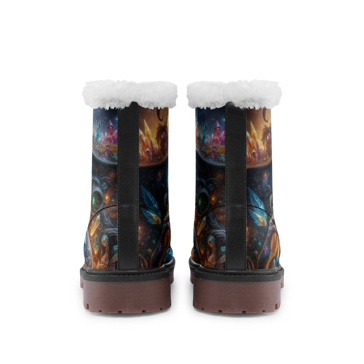 Hippie Art Zone - Galaxy Witch Faux Fur Leather Boots for Mystical Hippies