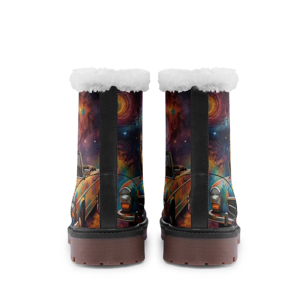 Hippie Art Zone - Hippie Elderly Couple Joyfully Faux Fur Leather Boots, Style For Hippie