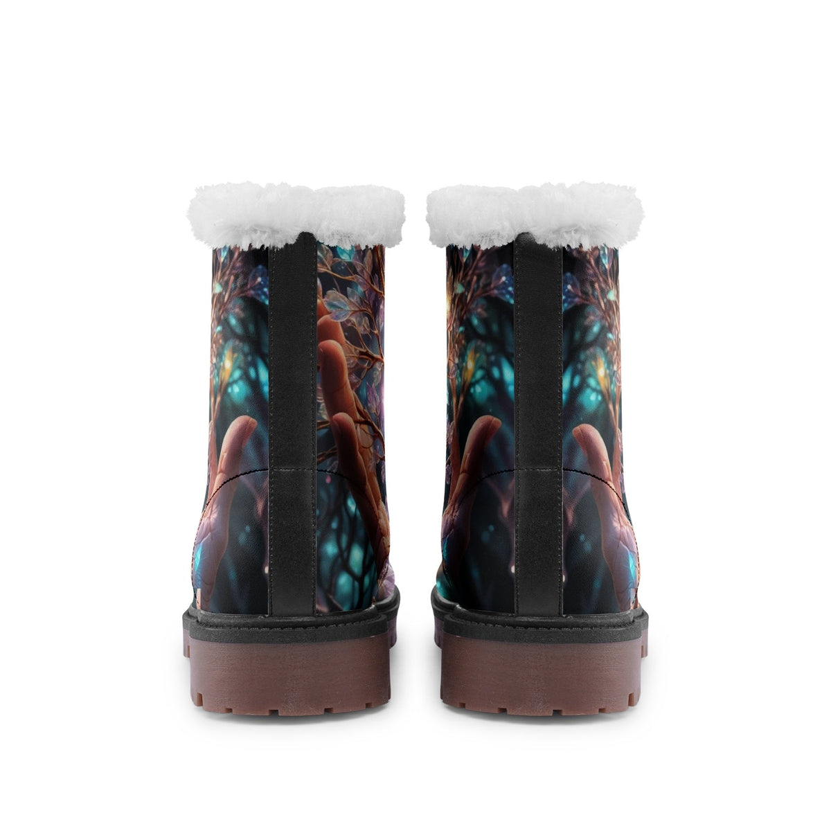 Hippie Art Zone - Colorful Tree of Life Faux Fur Leather Boots for Free-Spirited Hippies