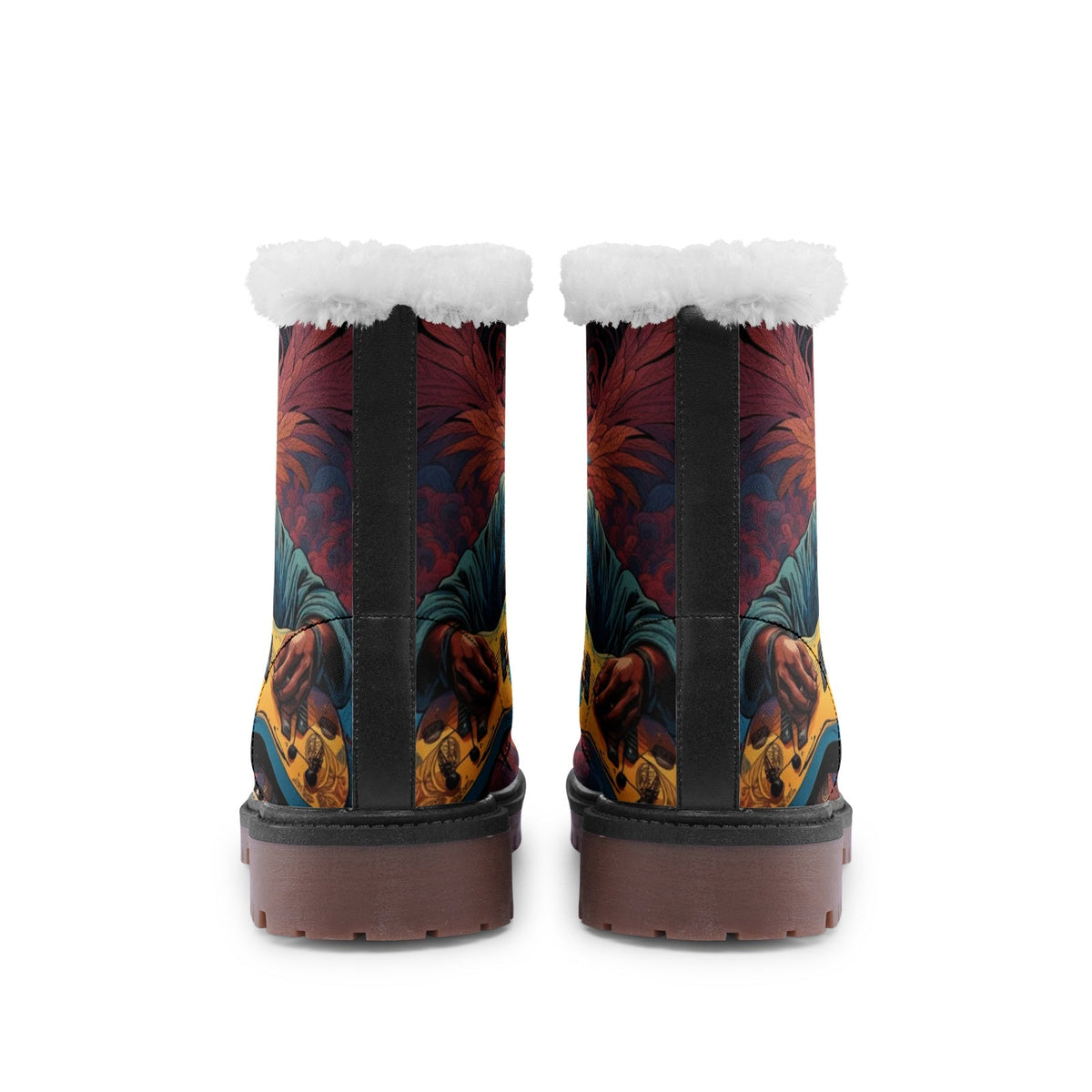 Hippie Art Zone - Hippie Faux Fur Leather Boots For Music Lovers and Free Spirits