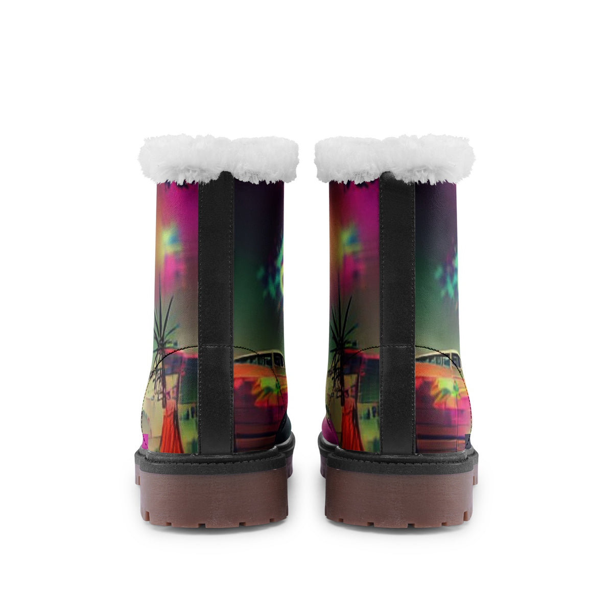 Hippie Art Zone - Abstract Hippie Faux Fur Leather Boots