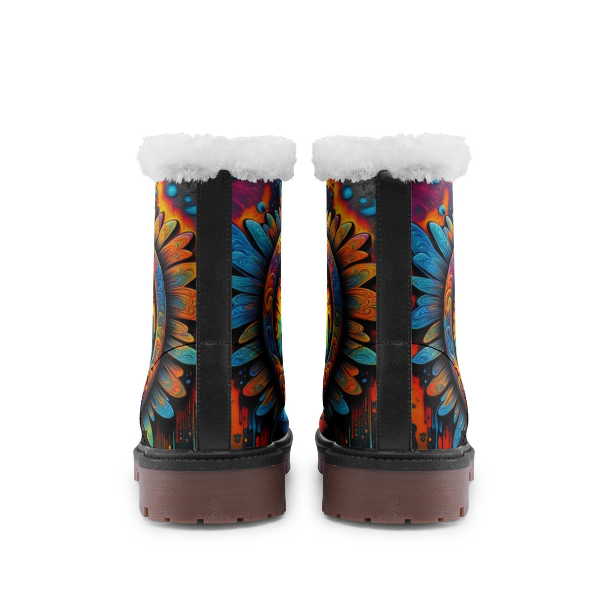 Hippie Art Zone - Faux Fur Leather Boots With Colorful Hippie Symbols ? Boots For The True Hippie