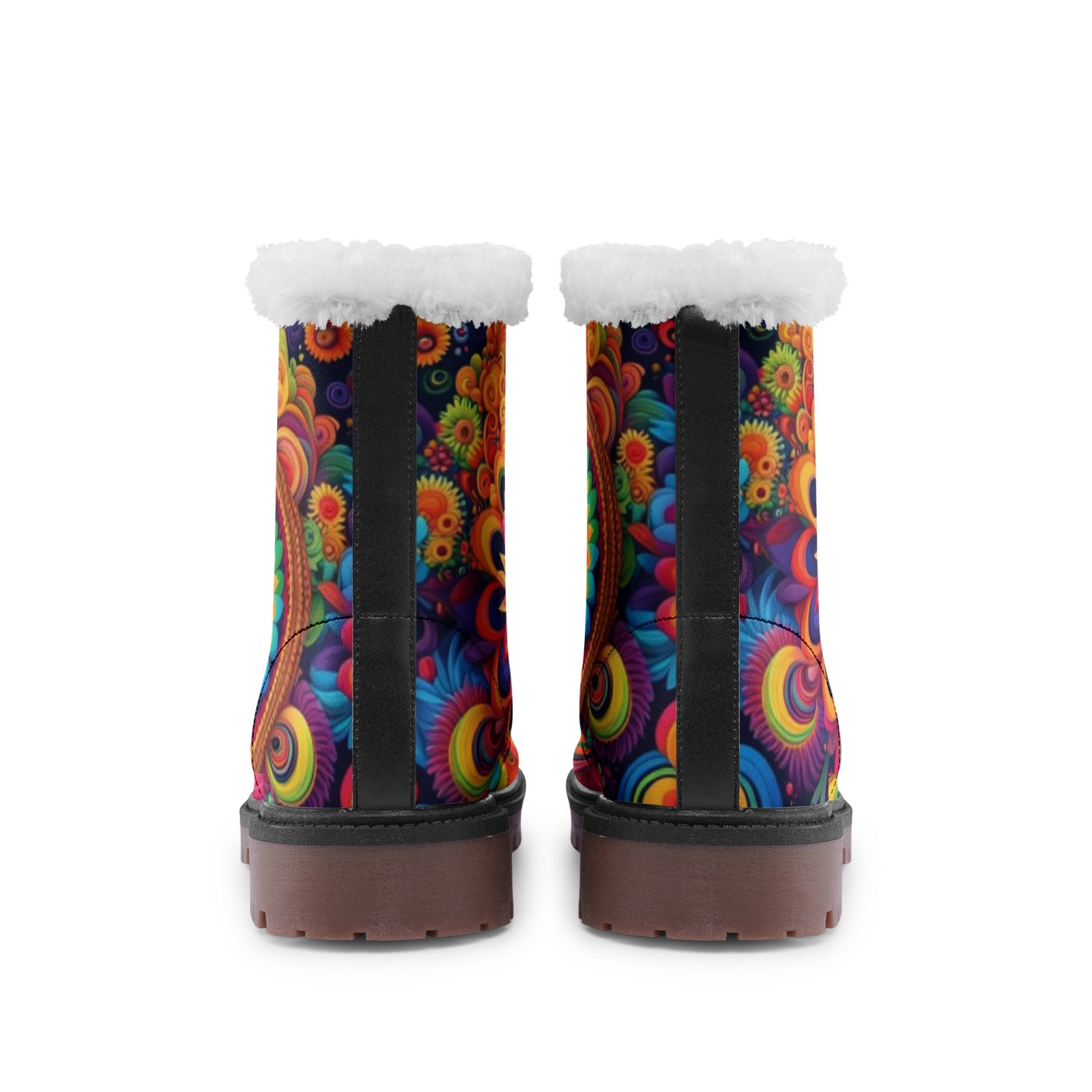 Hippie Art Zone - Colorful Floral Faux Fur Leather Boots For Hippie