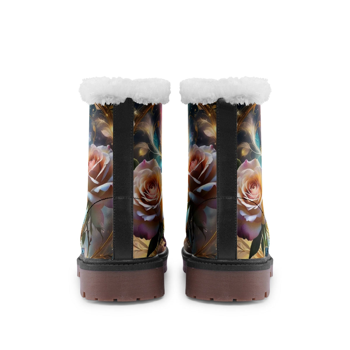 Hippie Art Zone - Boho Rose Faux Fur Leather Boots for Nature-Loving Hippies