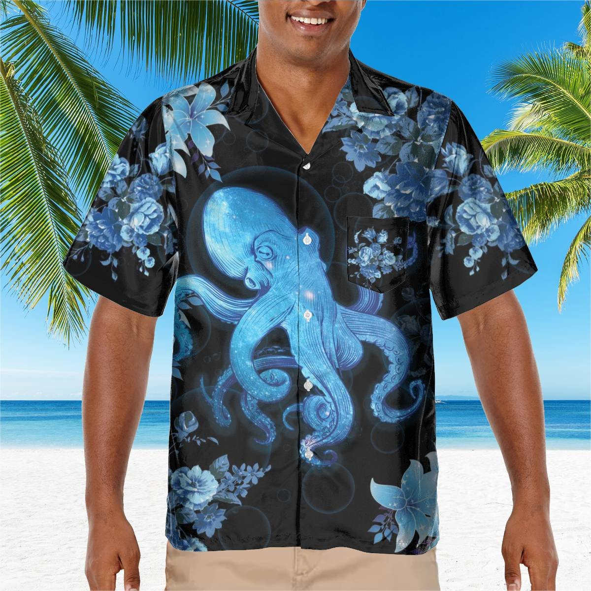 hippieartzone - BLUE OCTOPUS BEACH TROPICAL HAWAII SHIRT.