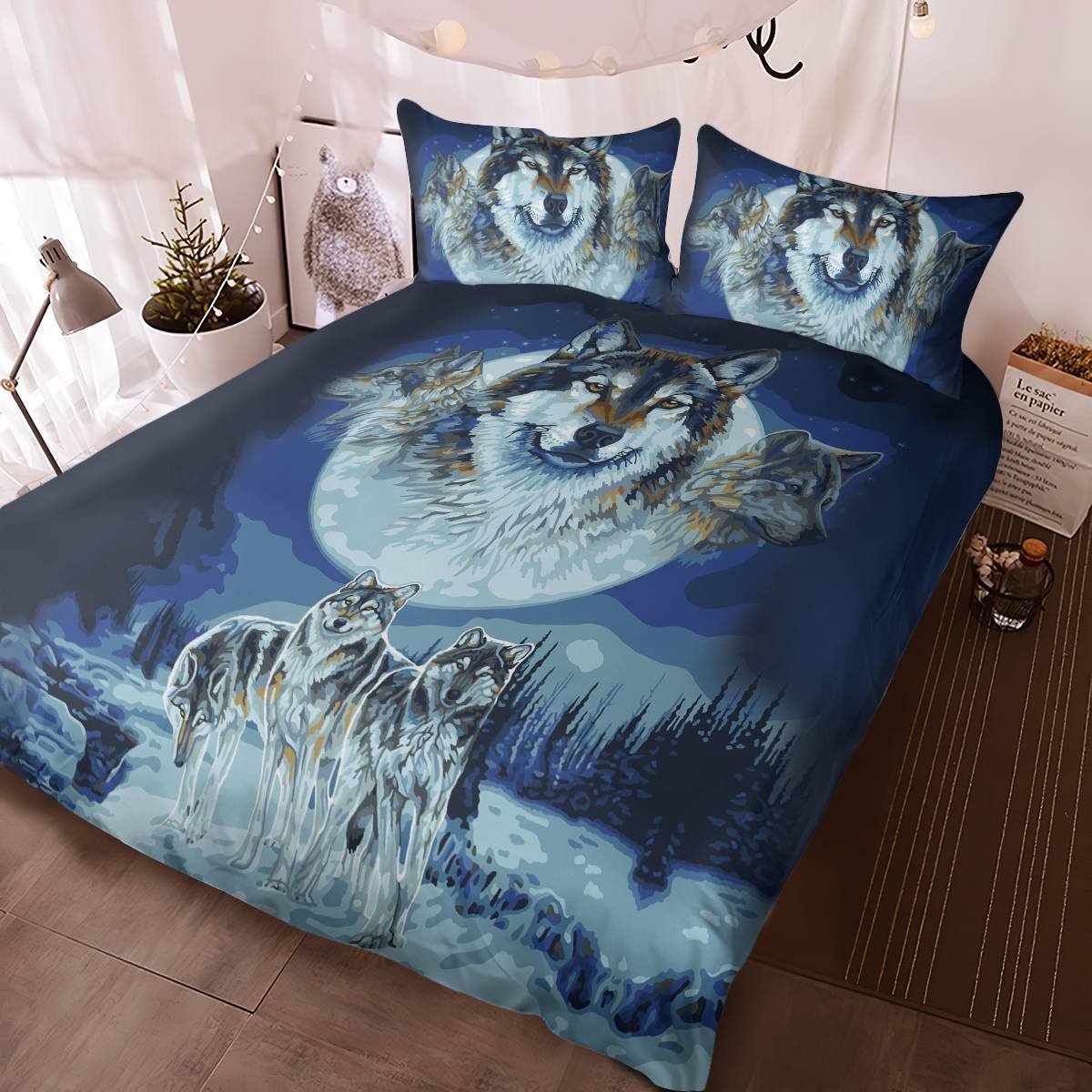 hippieartzone - Native American Snow Wolf Bedding Set