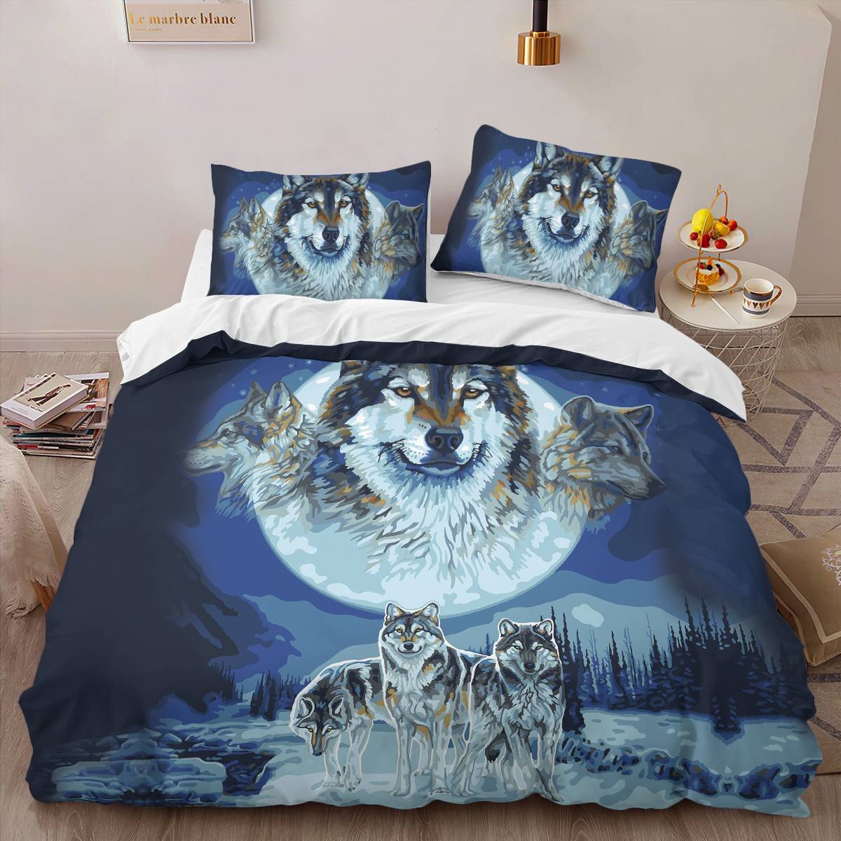 hippieartzone - Native American Snow Wolf Bedding Set