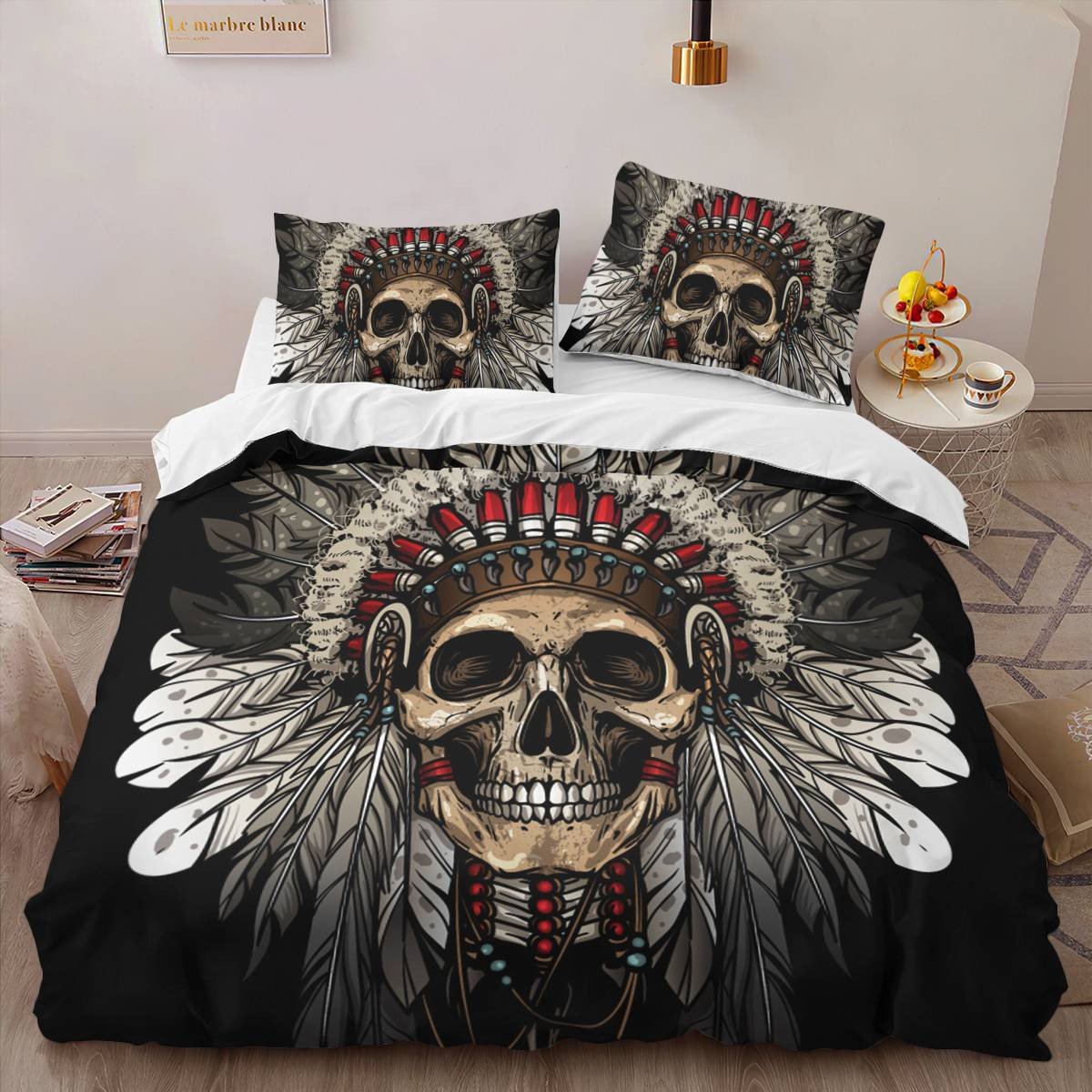 hippieartzone - Native American Skull Pattern Bedding Set