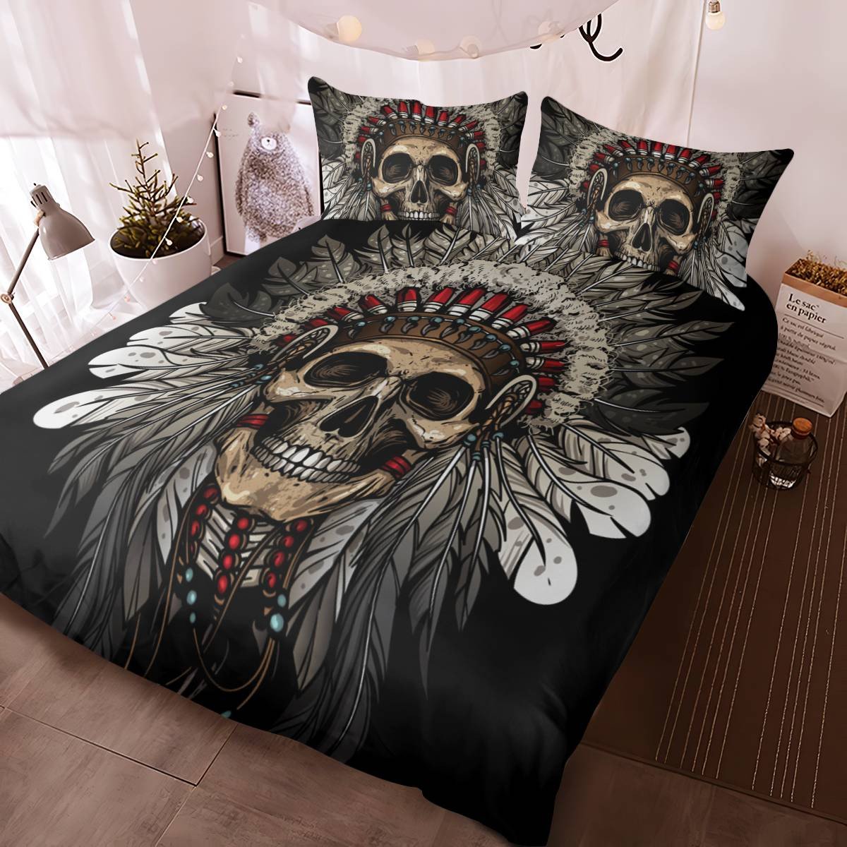 hippieartzone - Native American Skull Pattern Bedding Set