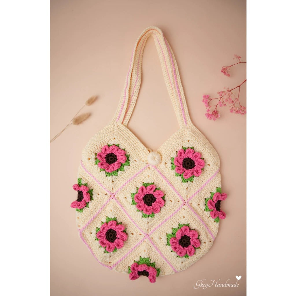 Handmade Camellia Pattern Shoulder Bag For Hippie