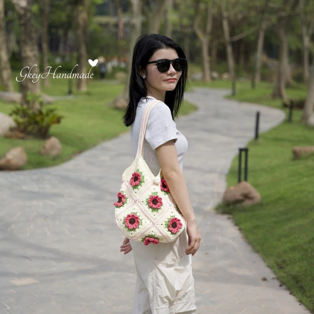 Handmade Camellia Pattern Shoulder Bag For Hippie