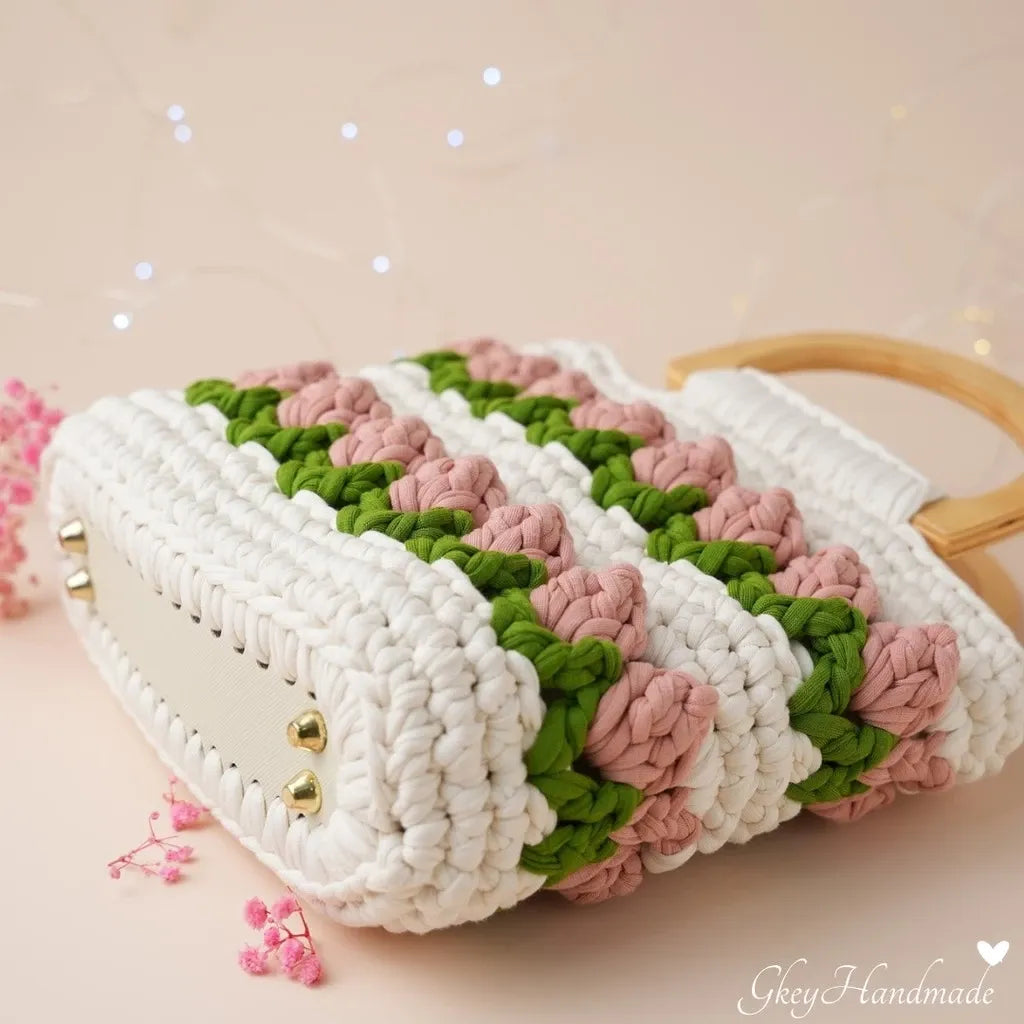 Handmade Pink Tulip Clutch Bag For Hippie