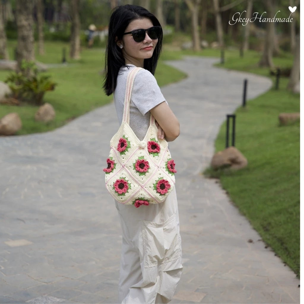 Handmade Camellia Pattern Shoulder Bag For Hippie