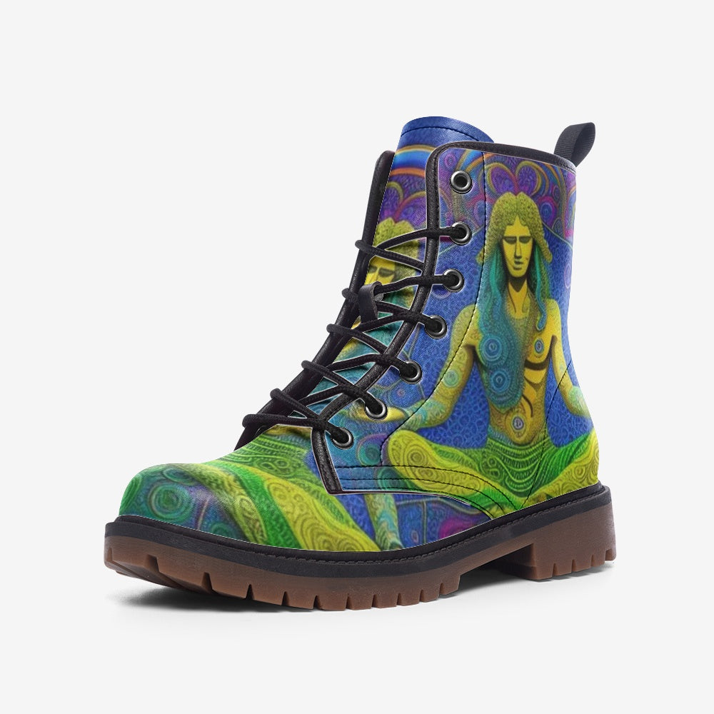 Hippie Art Zone - Meditating Man on Leather Lightweight Boots for Hippies