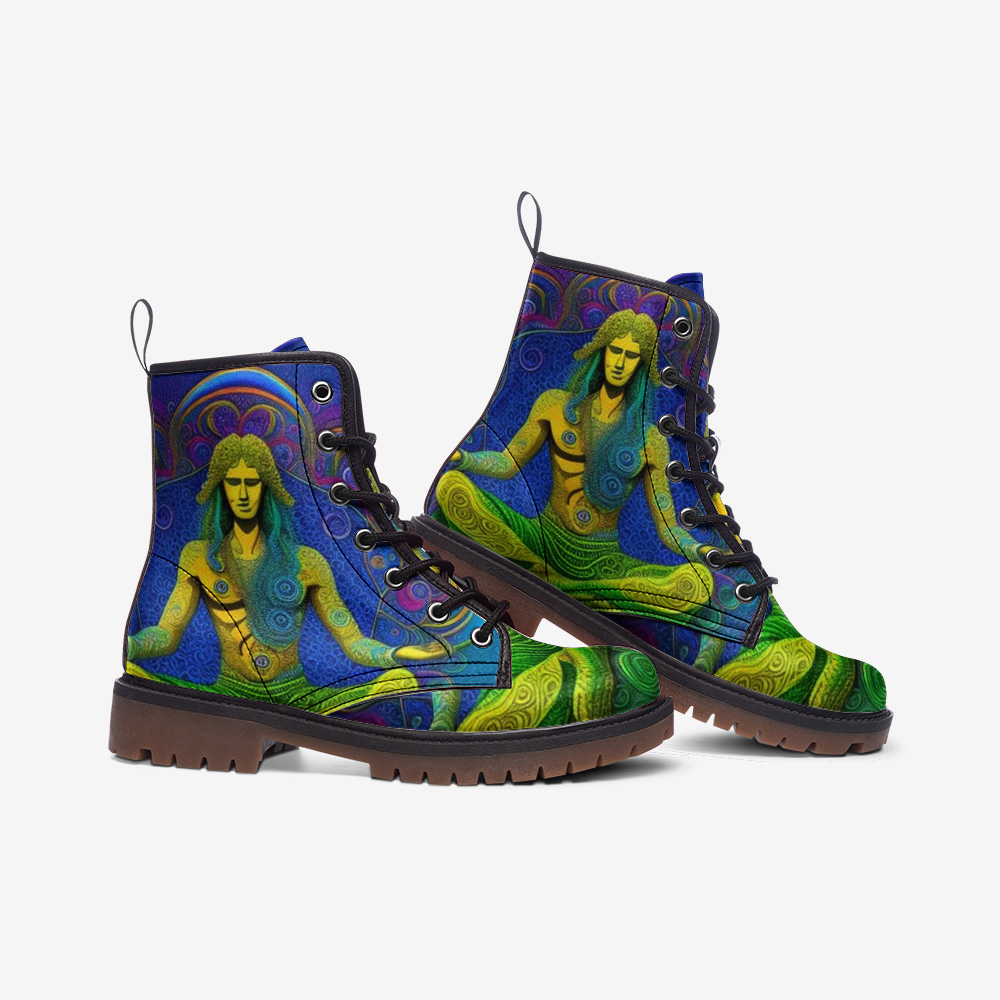 Hippie Art Zone - Meditating Man on Leather Lightweight Boots for Hippies