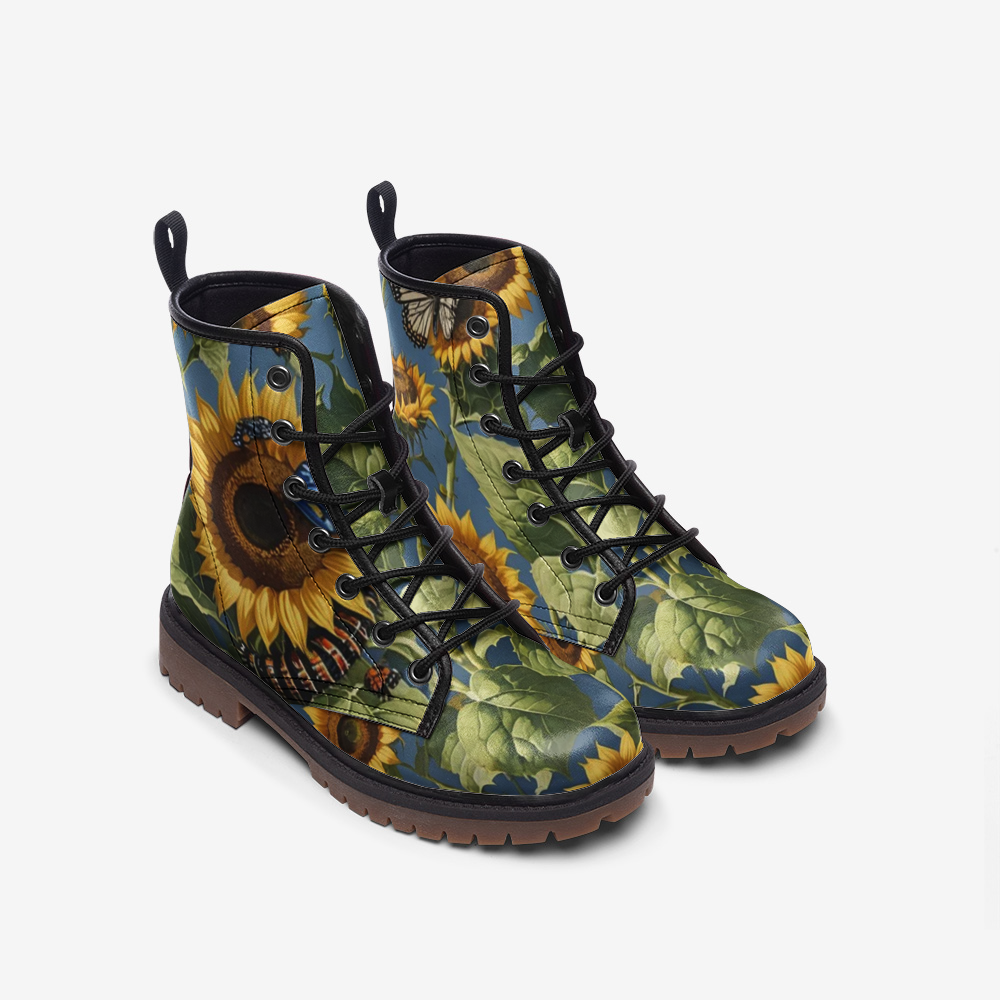 Hippie Art Zone - Sunflower Field on Leather Lightweight Boots for Hippies