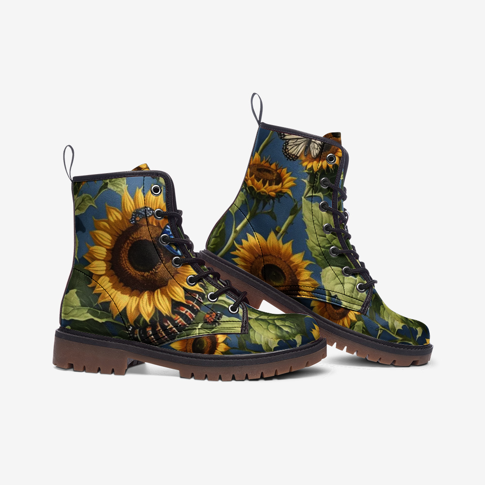 Hippie Art Zone - Sunflower Field on Leather Lightweight Boots for Hippies