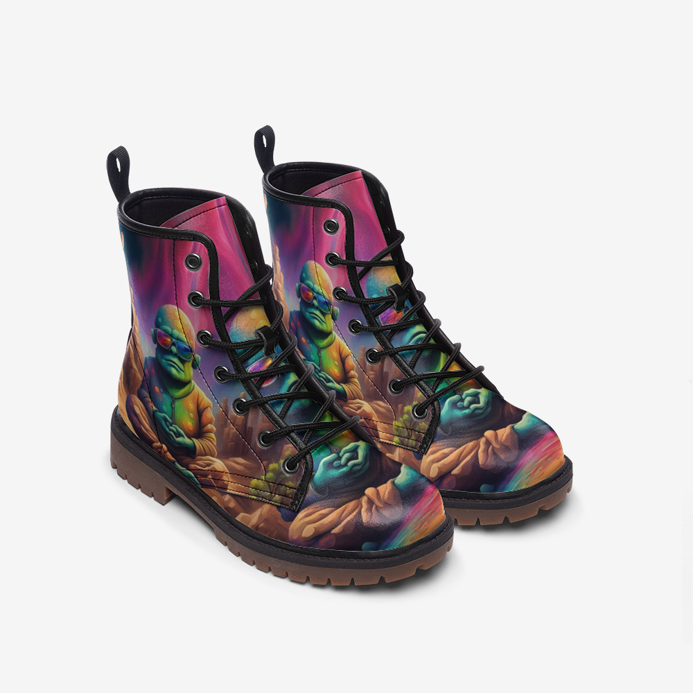 Hippie Art Zone - Alien Meditation Casual Leather Lightweight Boots For Hippies