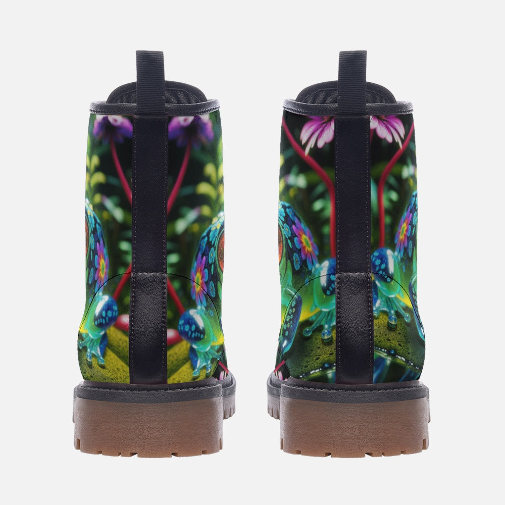 Hippie Art Zone - Cute Green Frog, Tropical Forest Creature Casual Leather Lightweight Boots For Hippies