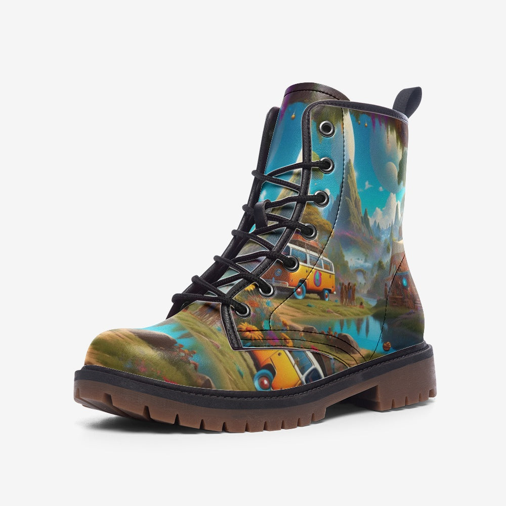 Hippie Art Zone - Trip To Hippie Destination Casual Leather Lightweight Boots For Hippies