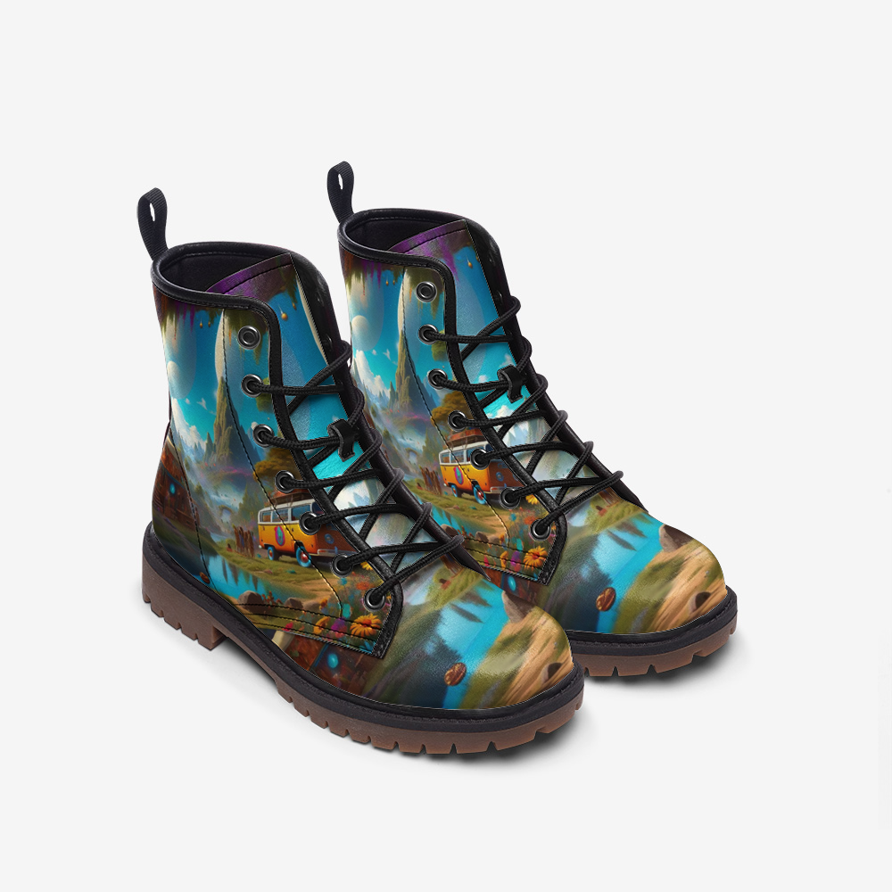 Hippie Art Zone - Trip To Hippie Destination Casual Leather Lightweight Boots For Hippies