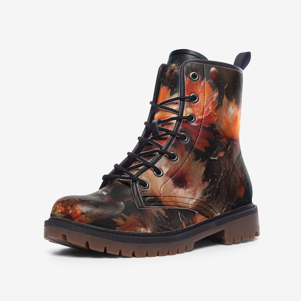 Hippie Art Zone - Blooming Flowers Print On Casual Leather Lightweight Boots For Hippies