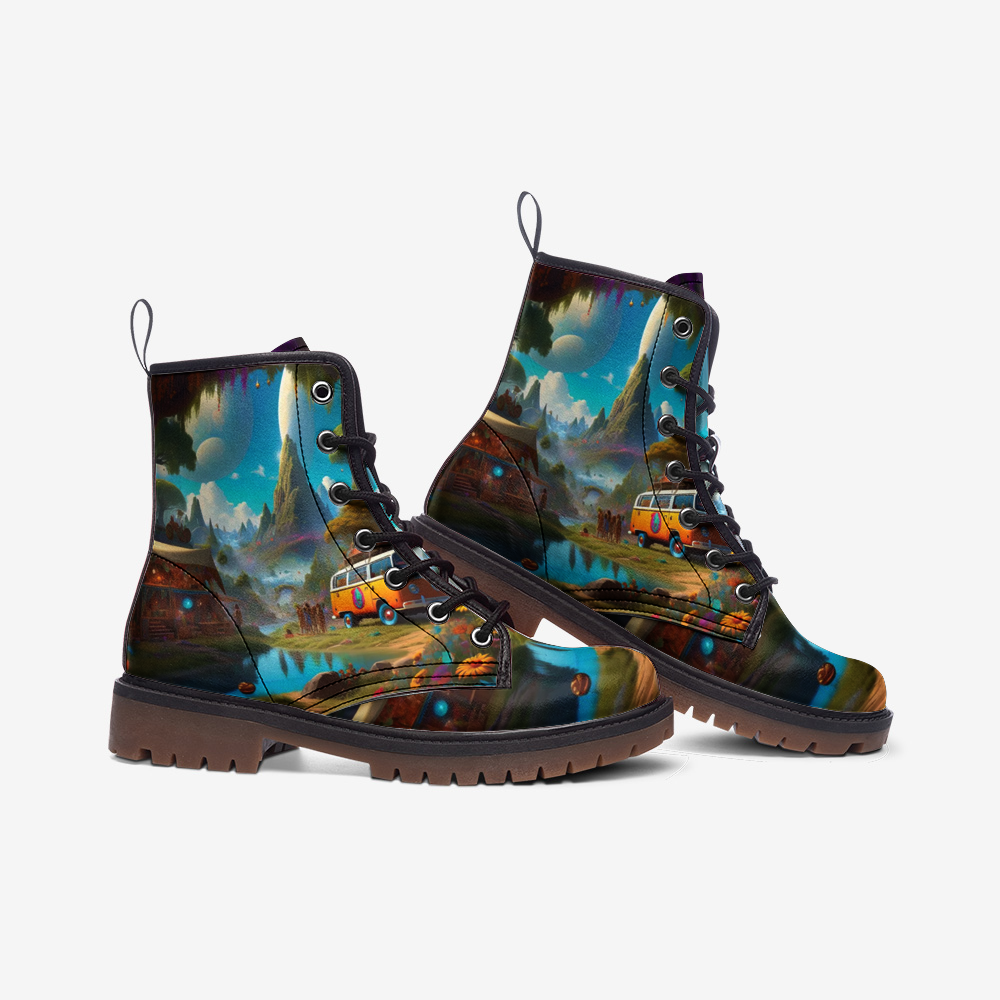 Hippie Art Zone - Trip To Hippie Destination Casual Leather Lightweight Boots For Hippies