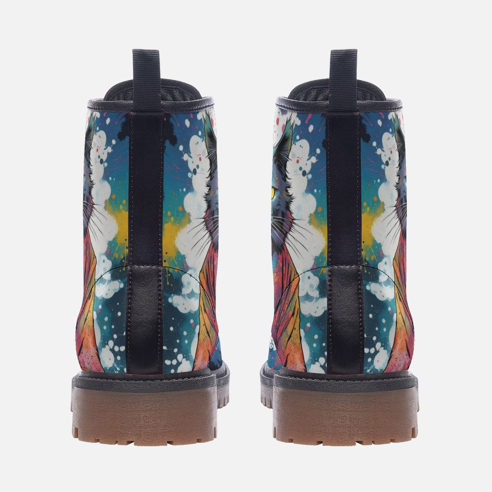 Hippie Art Zone - Japanese Cat on Leather Lightweight Boots for Hippies