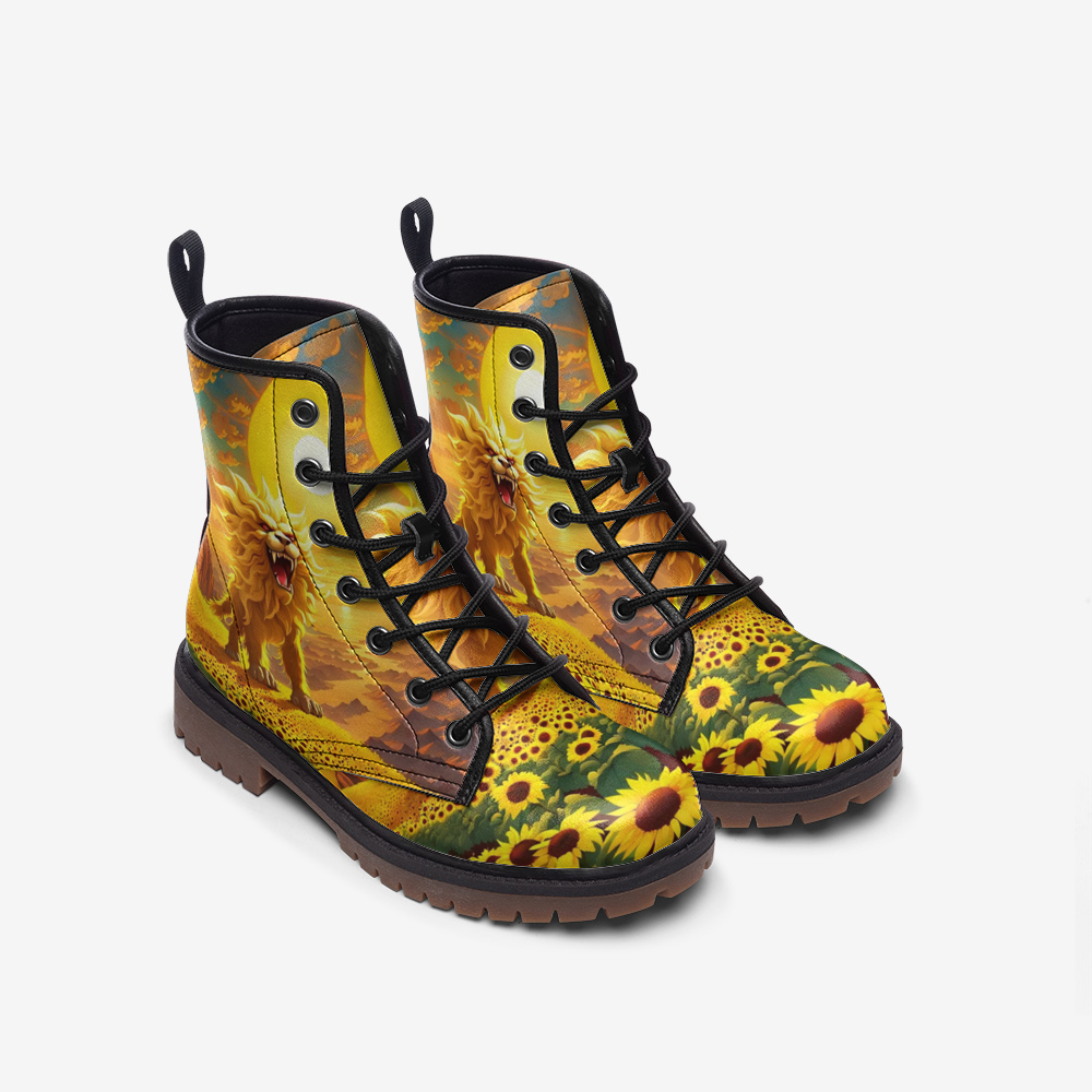 Hippie Art Zone - Roaring Lion on Leather Lightweight Boots for Hippies