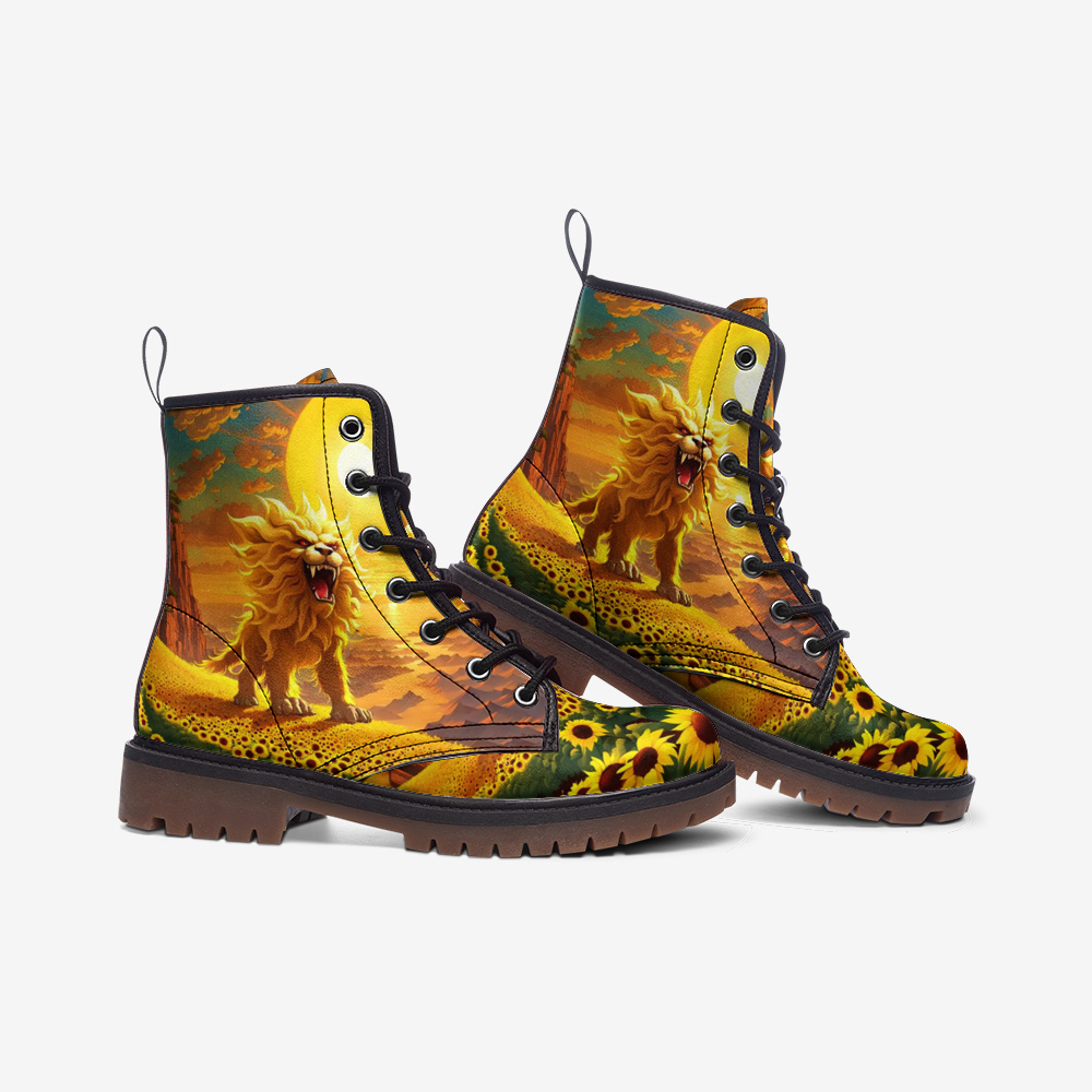 Hippie Art Zone - Roaring Lion on Leather Lightweight Boots for Hippies