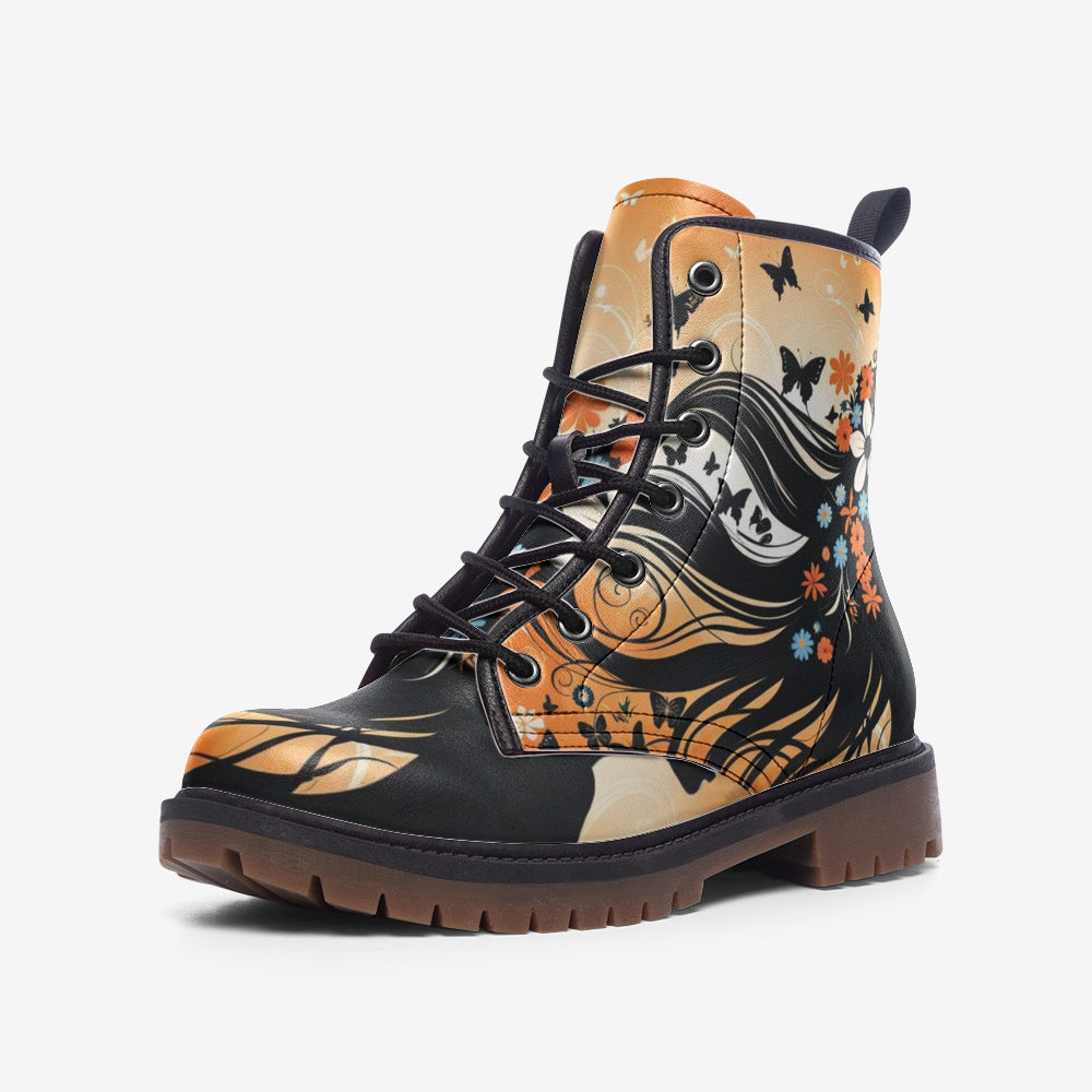 Hippie Art Zone - Butterflies Field Casual Leather Lightweight Boots For Hippies