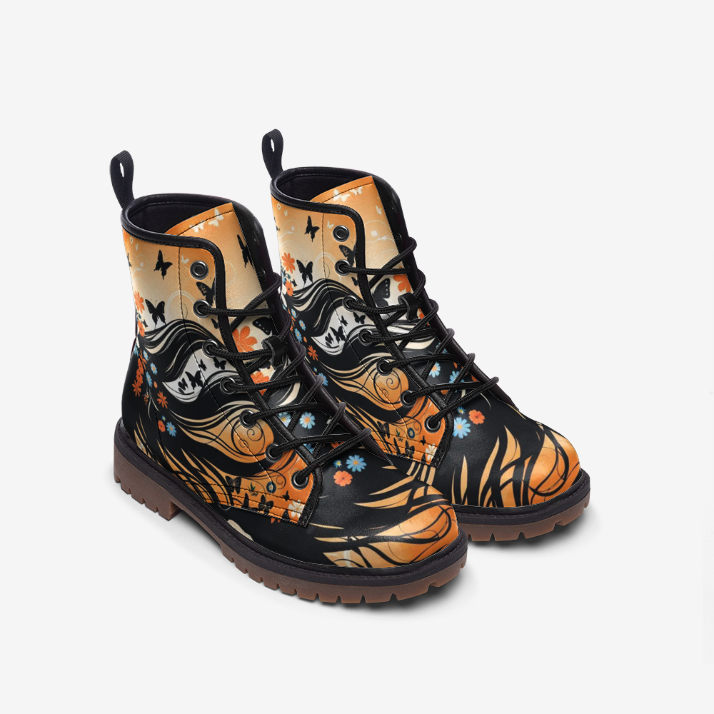 Hippie Art Zone - Butterflies Field Casual Leather Lightweight Boots For Hippies