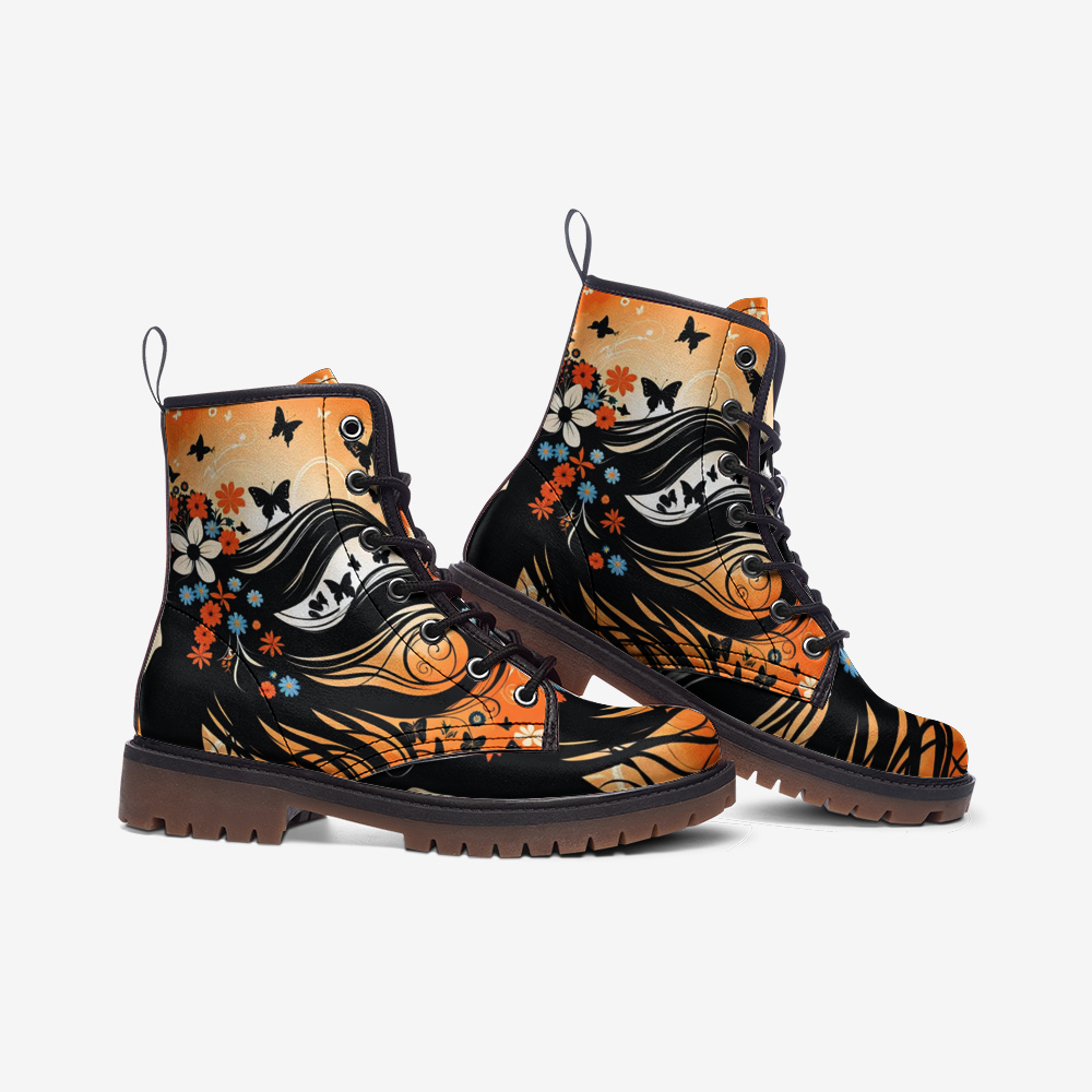 Hippie Art Zone - Butterflies Field Casual Leather Lightweight Boots For Hippies
