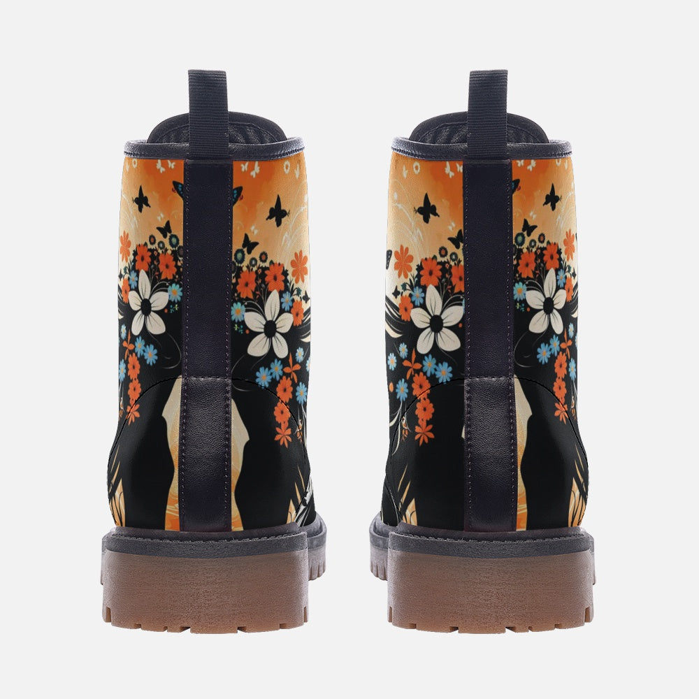 Hippie Art Zone - Butterflies Field Casual Leather Lightweight Boots For Hippies