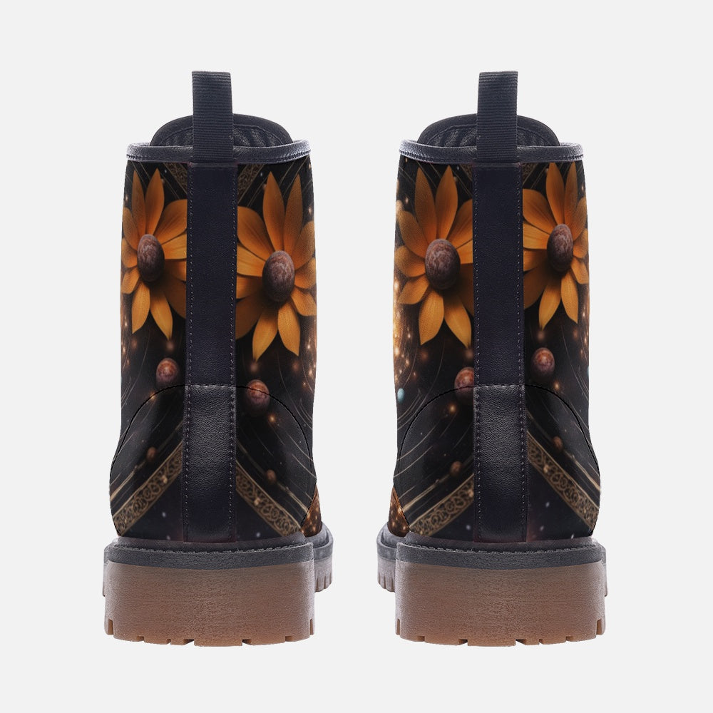 Hippie Art Zone - Flowers in The Galaxy Leather Lightweight Boots for Hippies