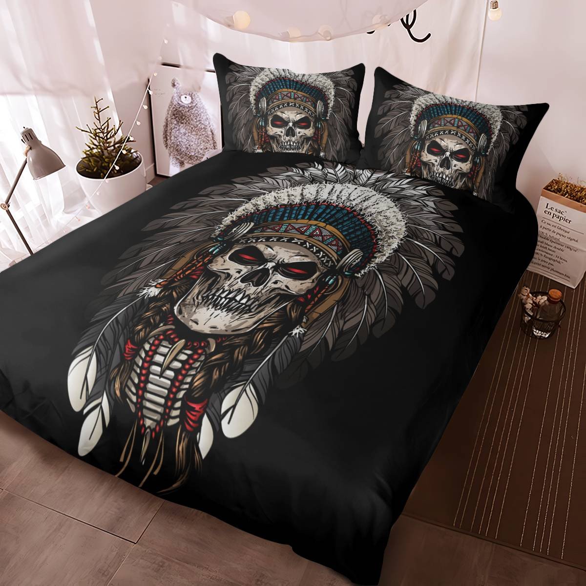 hippieartzone - Native American Skull Bedding Set