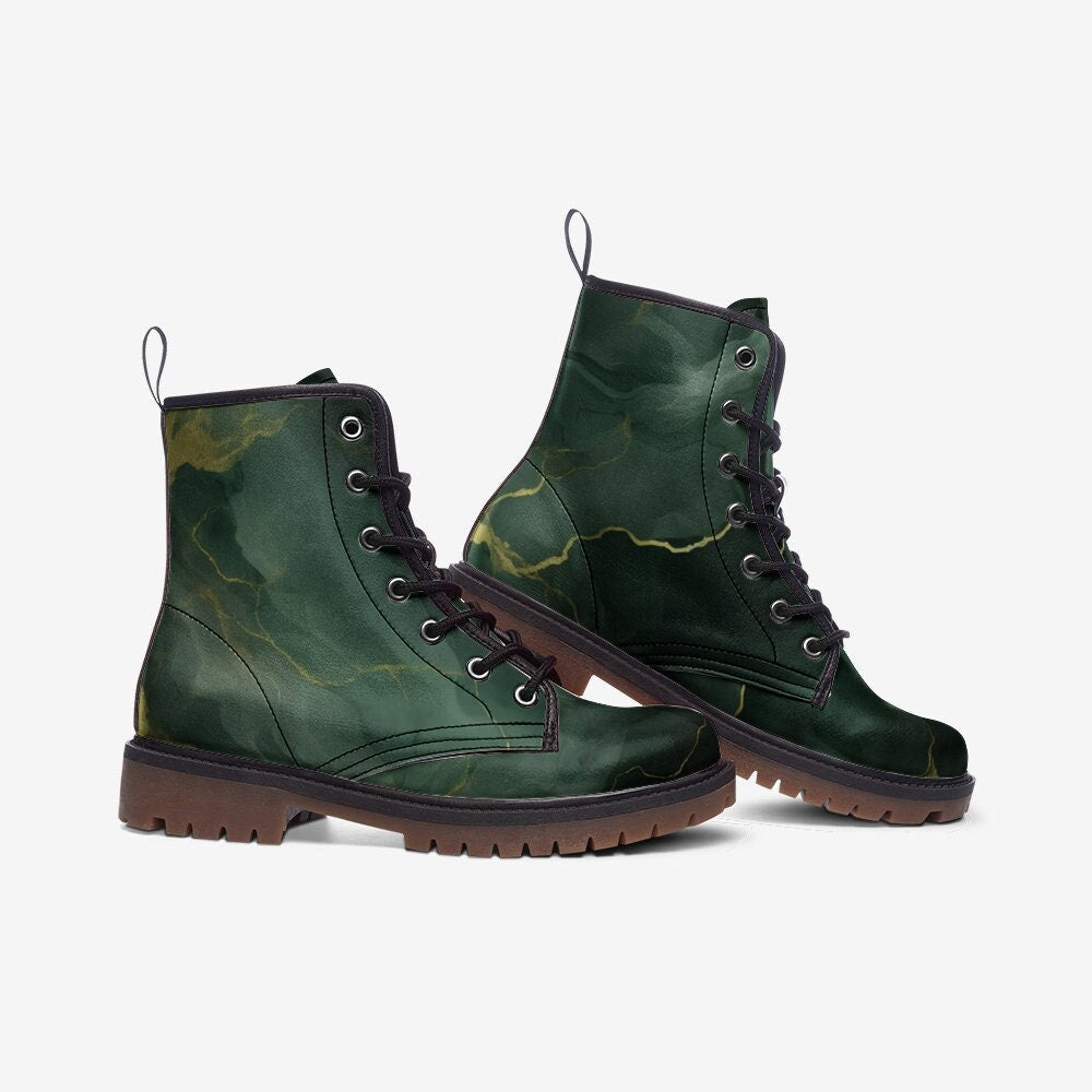 Hippie Art Zone - Gorgeous Green And Gold Marble Patterned Boots