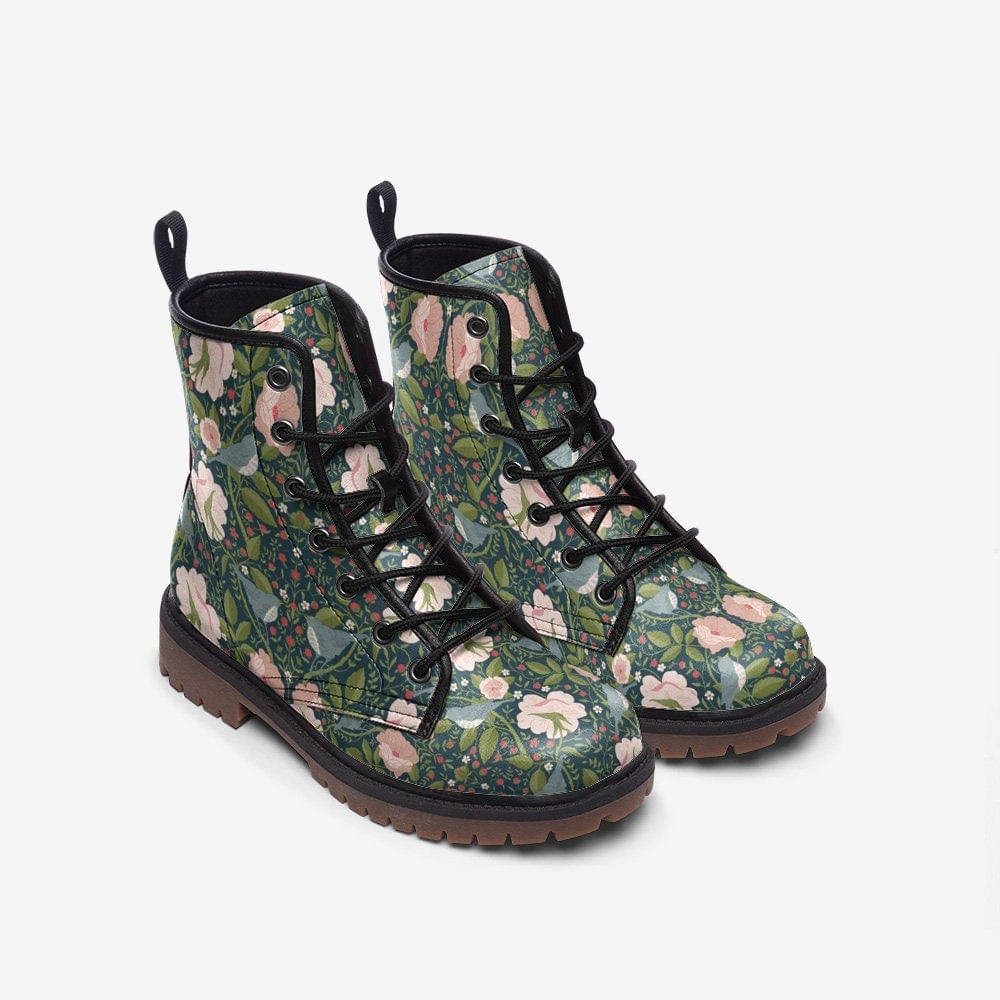 Hippie Art Zone - Green Birds Of William Morris Vegan Leather Boots