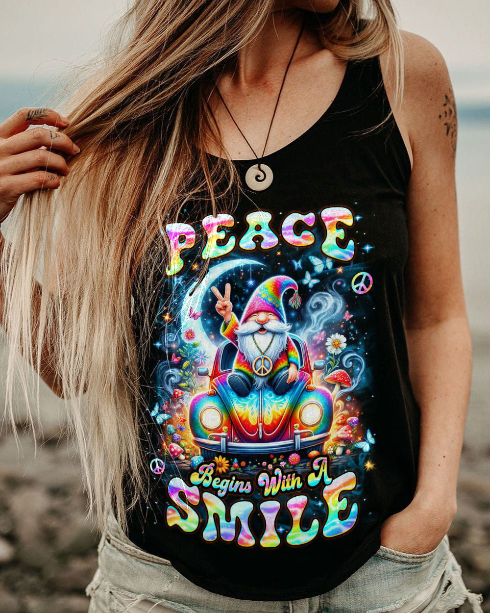 Hippie Art Zone - Peace Begins With A Smile Gnome For Hippie